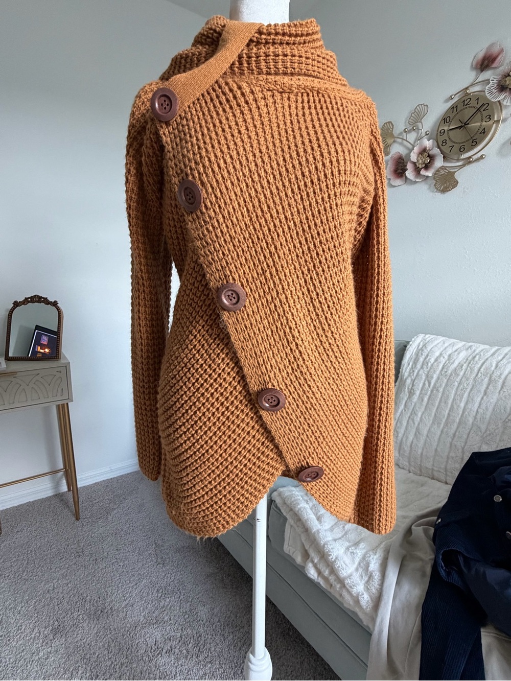 Chunky Button-Front Women's Sweater Coatigan - Rust